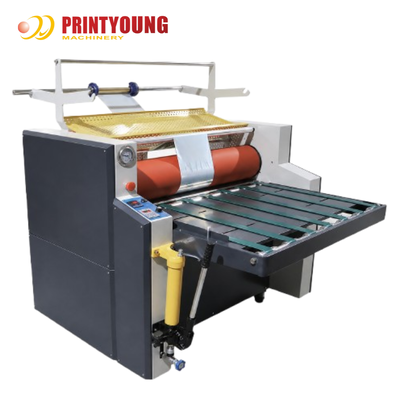 Máquina laminadora de película laminadora en frío con calentamiento de aceite hidráulico semiautomática PRY-FMT con rebobinado